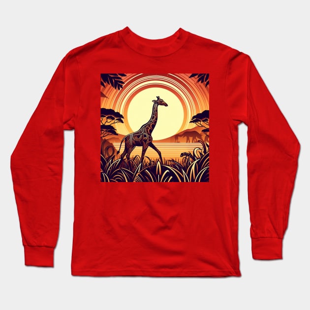 Giraffe walking the Savannah Long Sleeve T-Shirt by scollins5